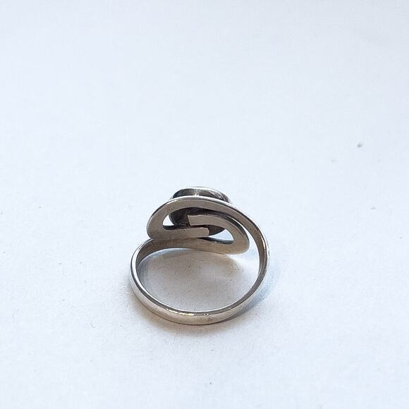 .925 Sterling Silver Ring Mexico Swirl Wave Black Stone Onyx Size 6 - Picture 5 of 7